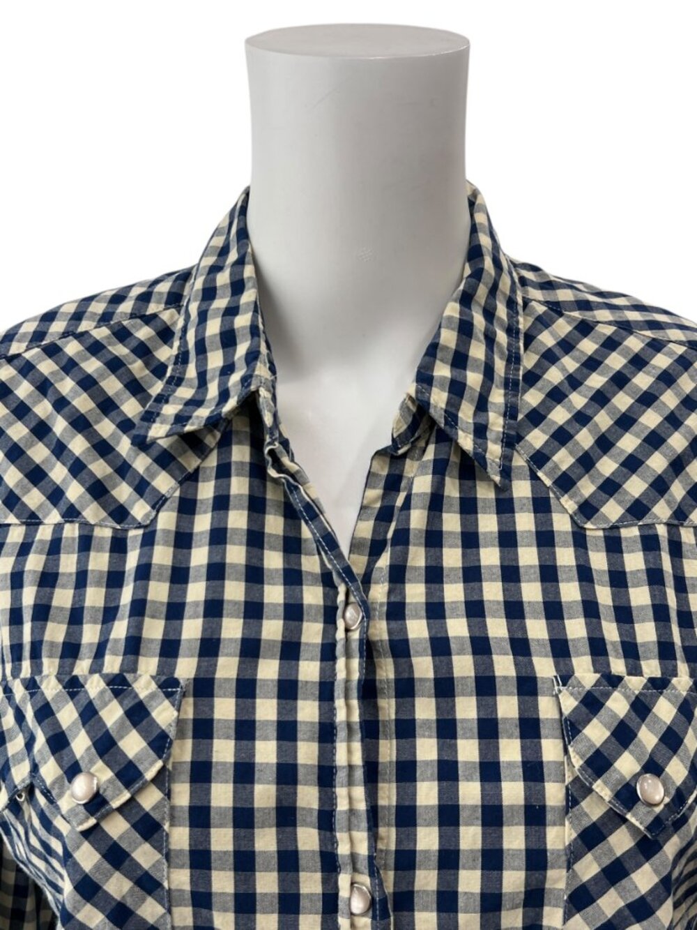 Nili Lotan Beige Navy Check Plaid Button Down Blouse Shirt size Medium - Picture 2 of 7